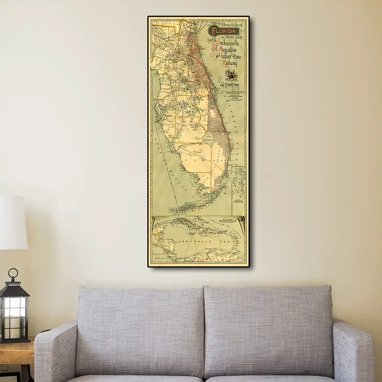 16" X 36" Map Of Jacksonville Florida Vintage Poster Wall Art