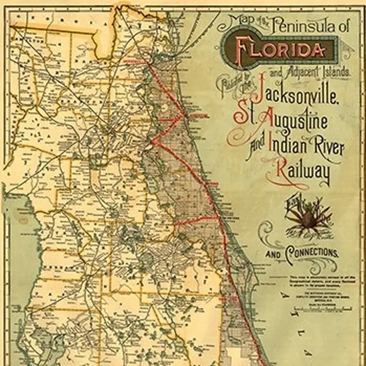 16" X 36" Map Of Jacksonville Florida Vintage Poster Wall Art