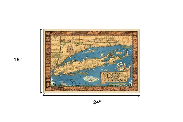 16" x 24" Vintage 1933 Map of Long Island Wall Art