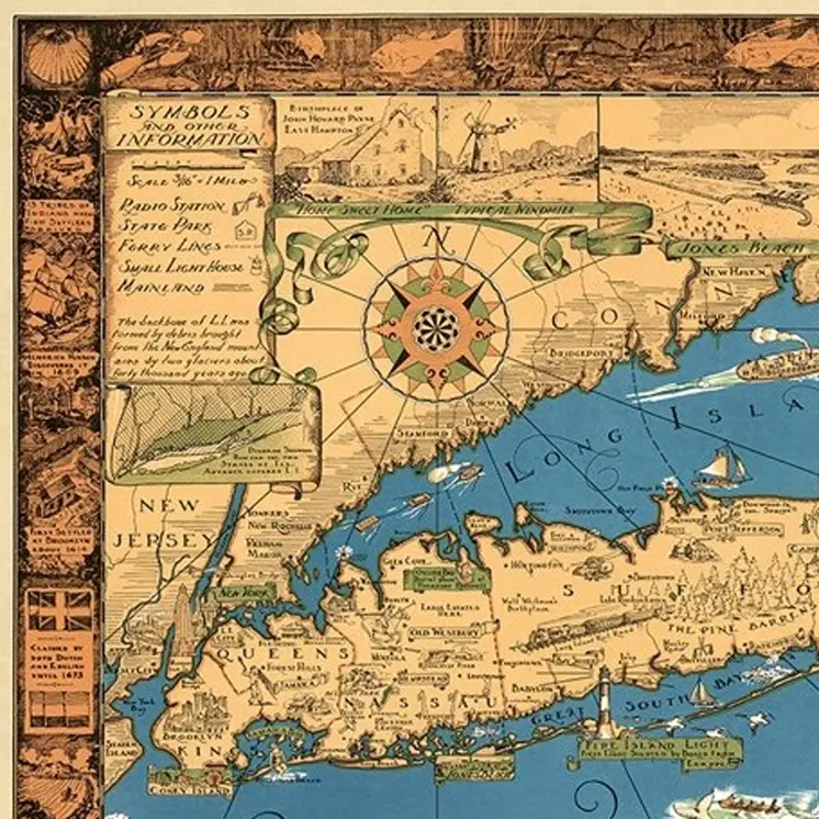 16" x 24" Vintage 1933 Map of Long Island Wall Art
