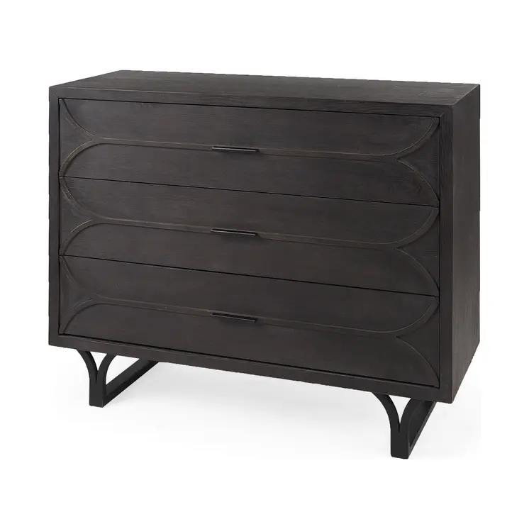 40" Dark Brown Solid Wood Three Drawer Sideboard