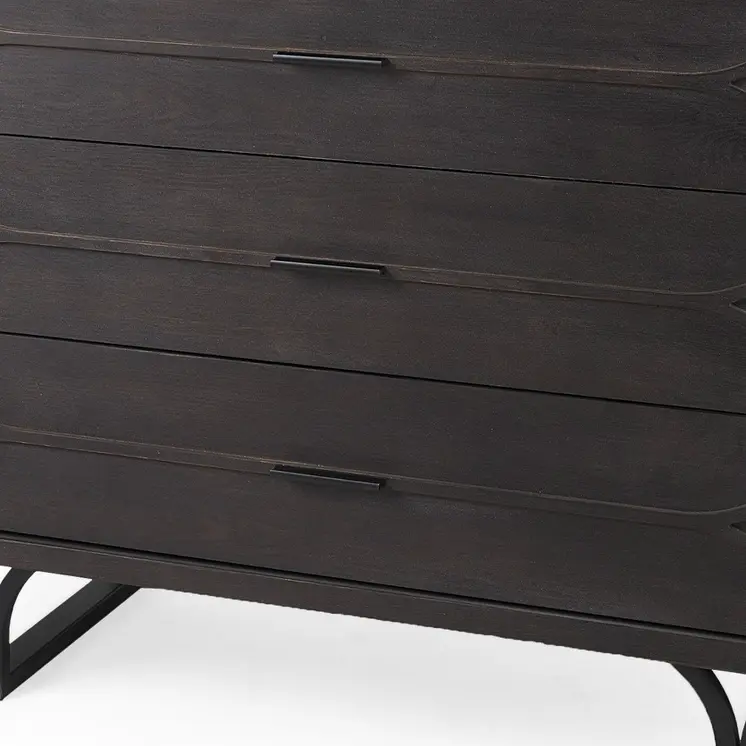 40" Dark Brown Solid Wood Three Drawer Sideboard