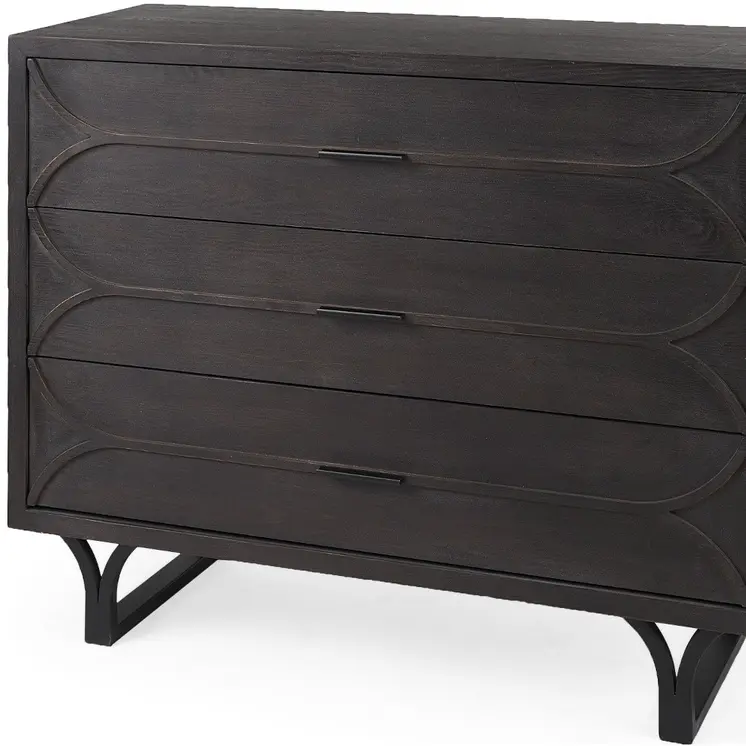 40" Dark Brown Solid Wood Three Drawer Sideboard