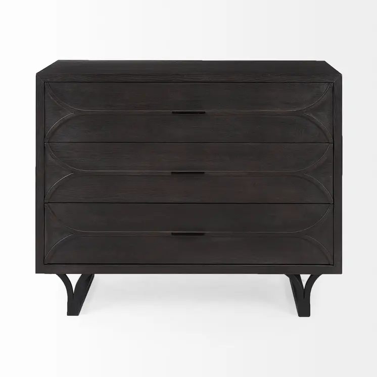 40" Dark Brown Solid Wood Three Drawer Sideboard