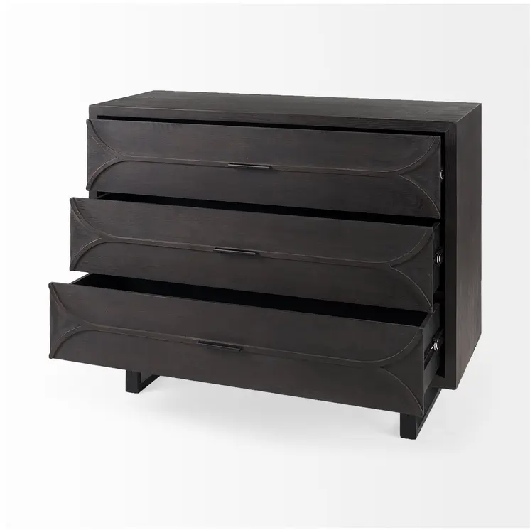 40" Dark Brown Solid Wood Three Drawer Sideboard