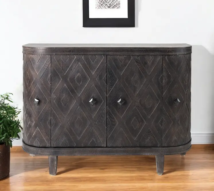 47" Dark Brown Distressed Solid Wood Sideboard with Four Doors