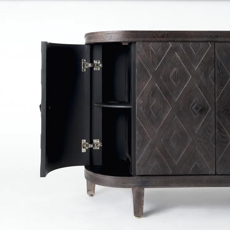 47" Dark Brown Distressed Solid Wood Sideboard with Four Doors