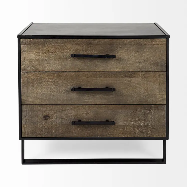 20" Brown and Black Distressed Accent Cabinet With Three Drawers