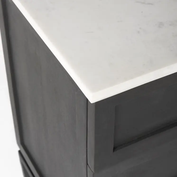 36" Black And White Solid Wood And Marble Three Drawer Dresser