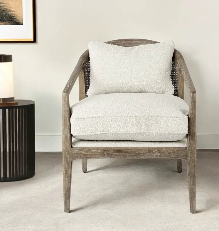 29" Cream and Brown Boucle Arm Chair