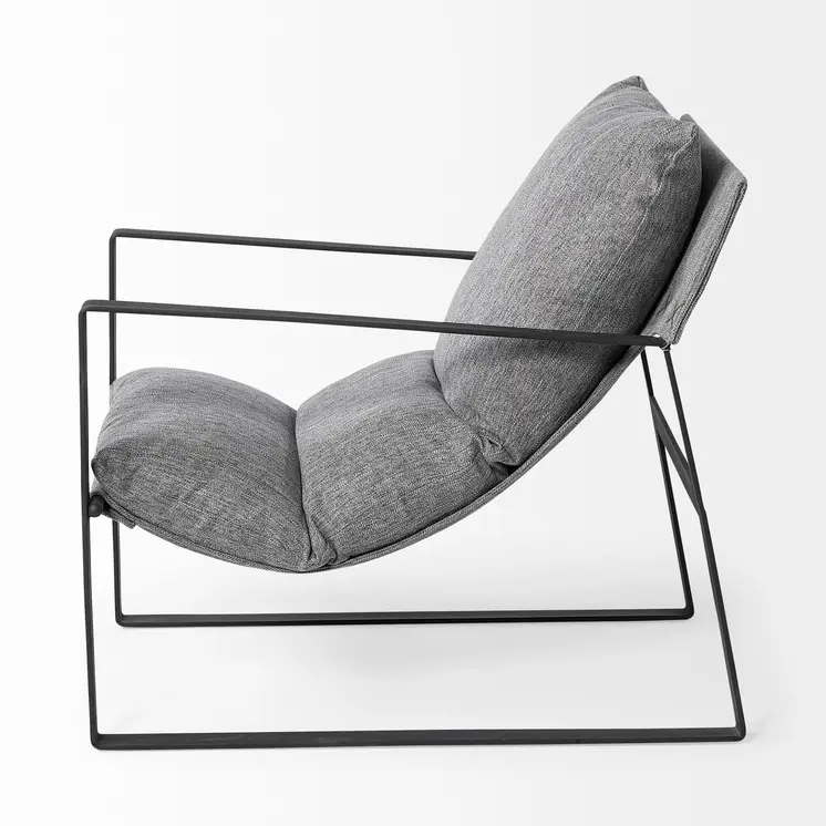 35" Gray and Black Fabric Wingback Chair