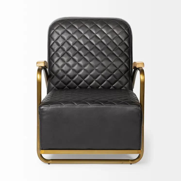 36" Black and Gold Leather Lounge Chair