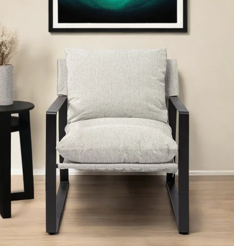 35" Gray and Black Fabric Lounge Chair