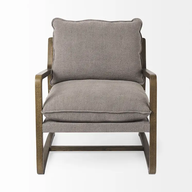 34" Gray and Brown Fabric Lounge Chair