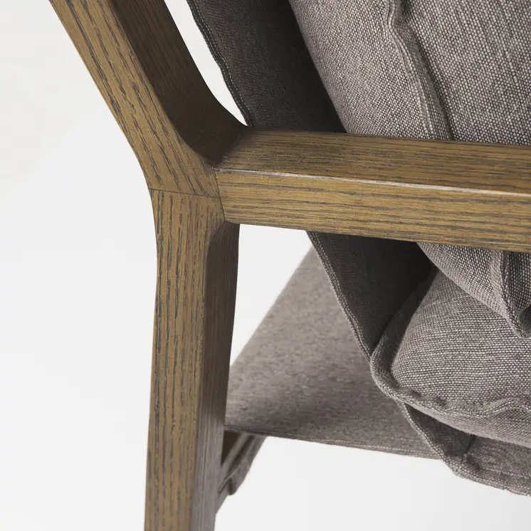 34" Gray and Brown Fabric Lounge Chair