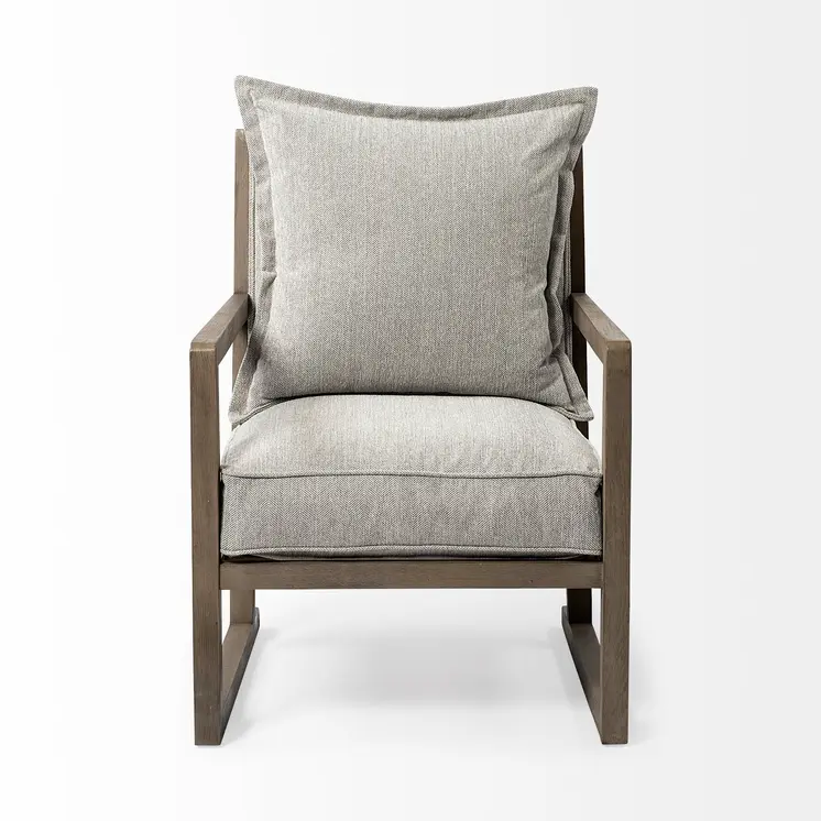 32" Ash Gray and Brown Fabric Arm Chair