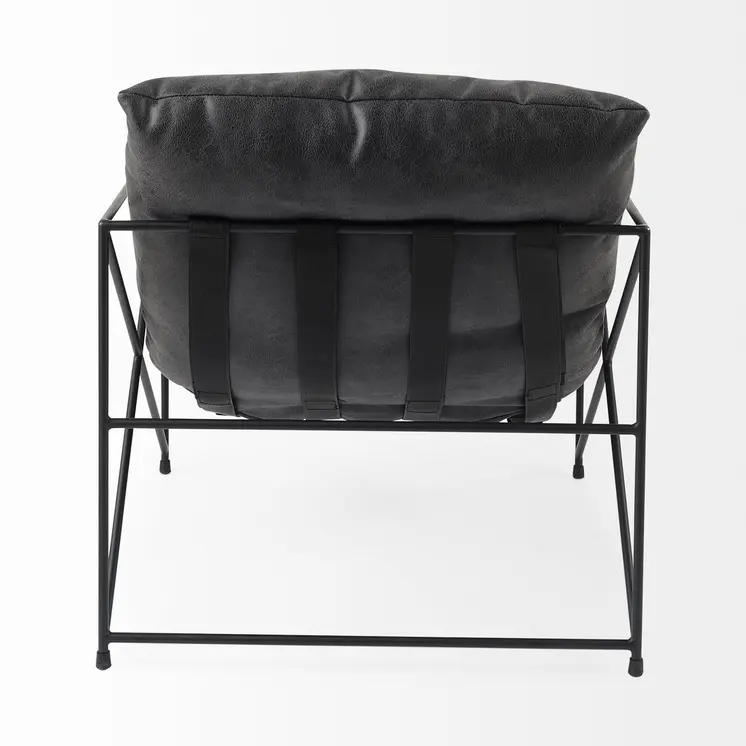 30" Black Faux Leather Distressed Wingback Chair
