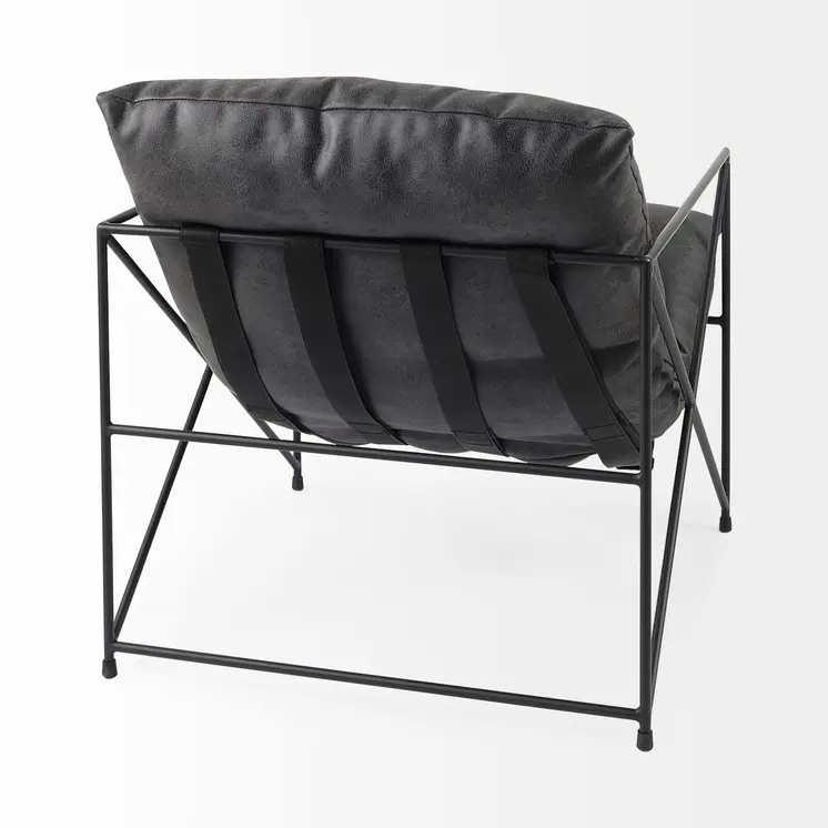 30" Black Faux Leather Distressed Wingback Chair