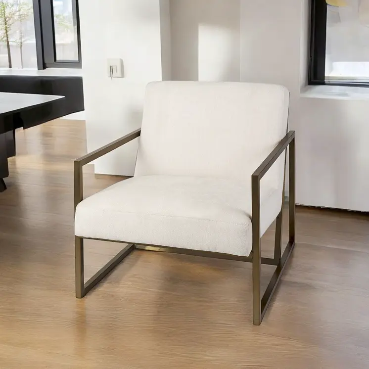 33" Cream and Brown Fabric Wingback Chair