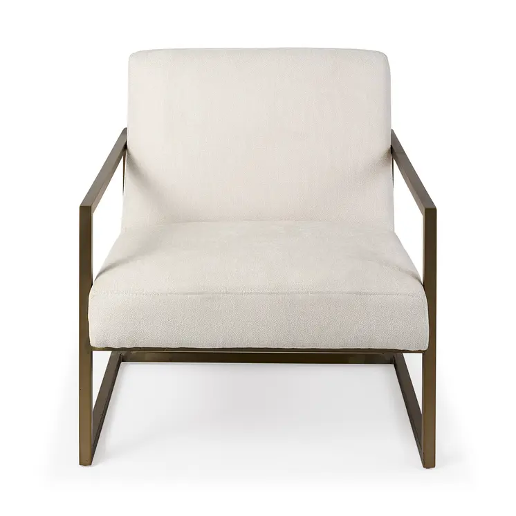 33" Cream and Brown Fabric Wingback Chair