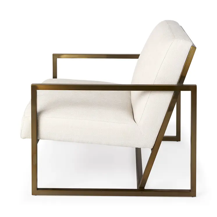 33" Cream and Brown Fabric Wingback Chair