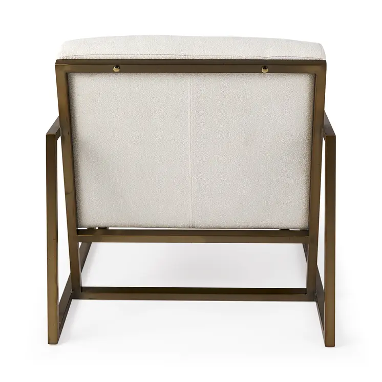 33" Cream and Brown Fabric Wingback Chair