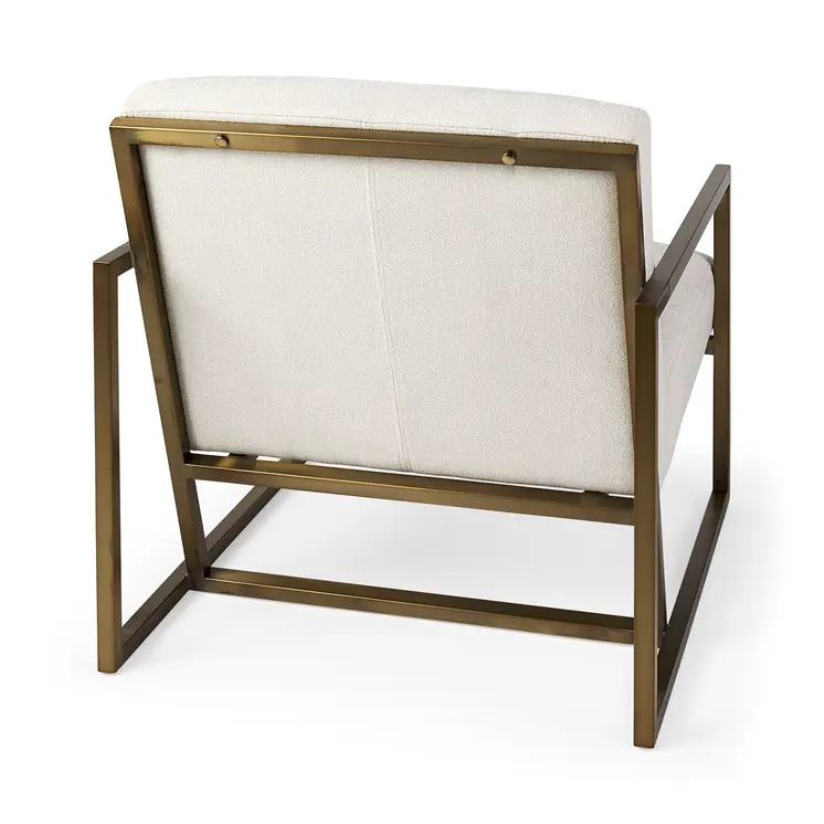 33" Cream and Brown Fabric Wingback Chair