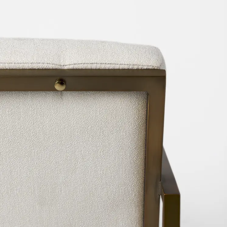 33" Cream and Brown Fabric Wingback Chair
