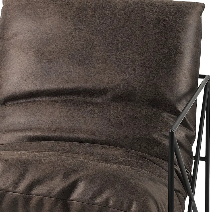 30" Brown and Black Faux Leather Distressed Wingback Chair