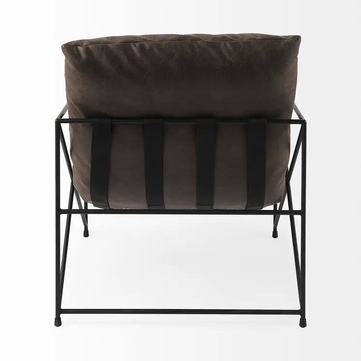 30" Brown and Black Faux Leather Distressed Wingback Chair
