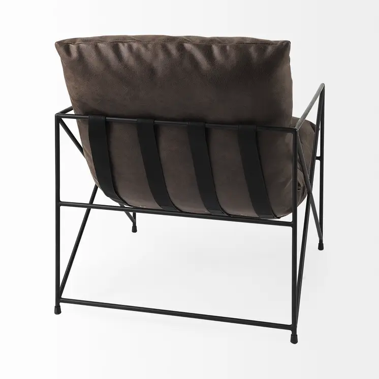 30" Brown and Black Faux Leather Distressed Wingback Chair