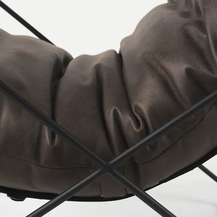 30" Brown and Black Faux Leather Distressed Wingback Chair