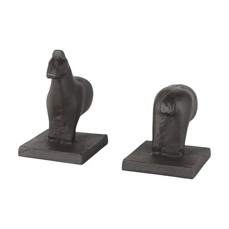 Set of Two 7" Black Cast Iron Horse Decorative Bookends
