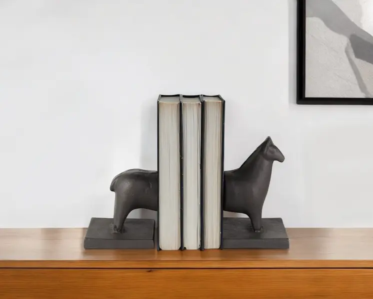Set of Two 7" Black Cast Iron Horse Decorative Bookends