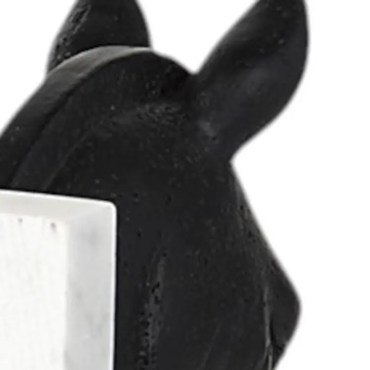 Set of Two 8" Black And White Marble And Resin Horse Decorative Bookends