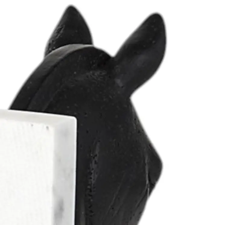 Set of Two 8" Black And White Marble And Resin Horse Decorative Bookends