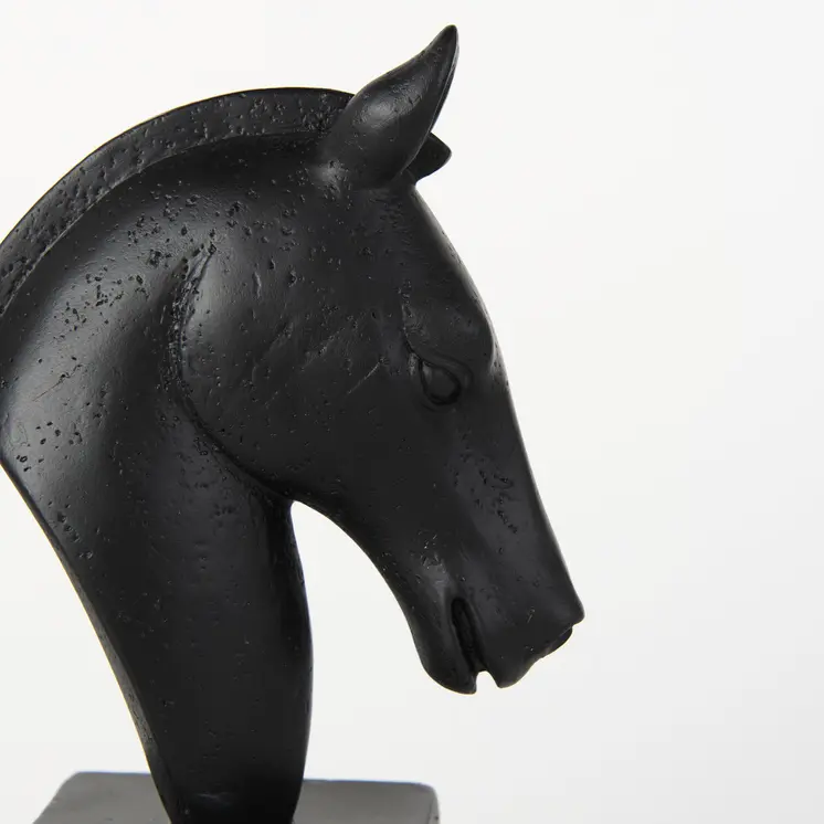 Set of Two 8" Black And White Marble And Resin Horse Decorative Bookends