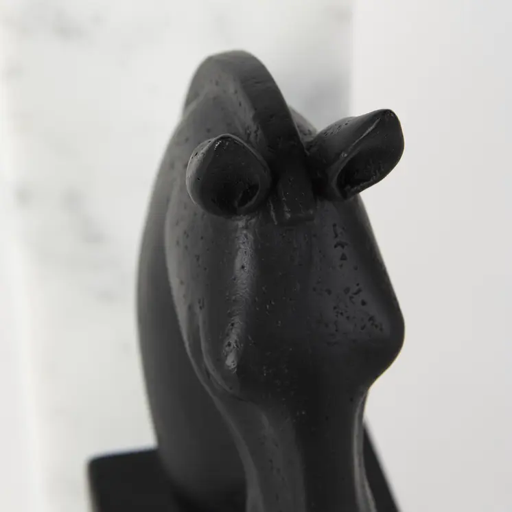 Set of Two 8" Black And White Marble And Resin Horse Decorative Bookends