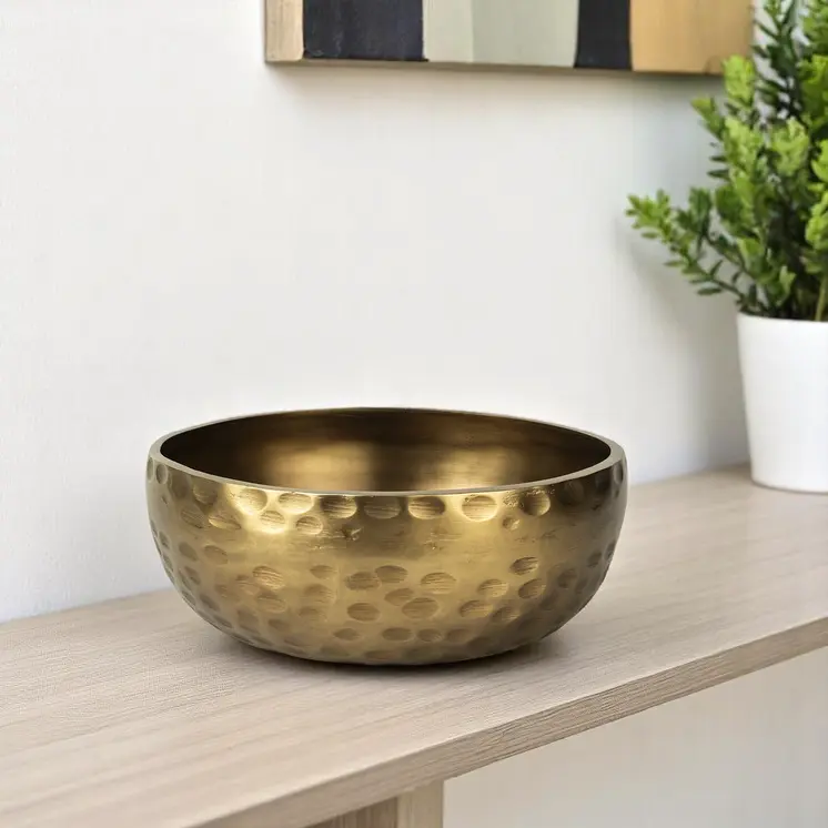 11" Antiqued Brass Hammered Artisan Round Centerpiece Bowl