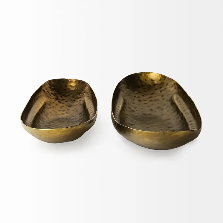 Set of Two Gold Metal Decorative Bowl