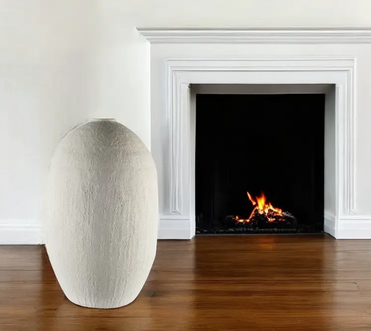 32" White Cylinder Ceramic Floor Vase