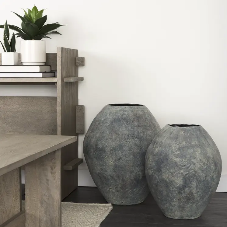 23" Gray Oval Distressed Ceramic Floor Vase