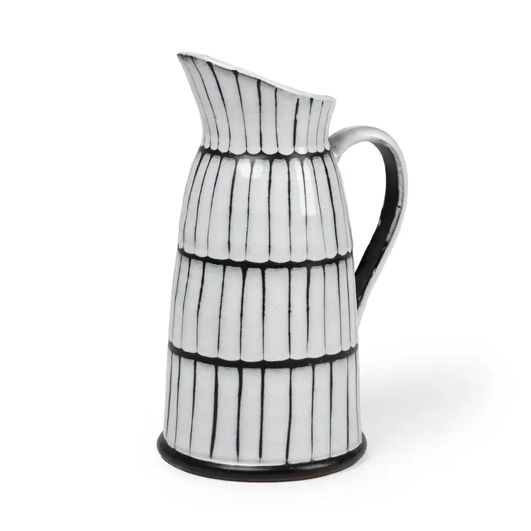 13" Black And White Cylinder Ceramic Urns Jars