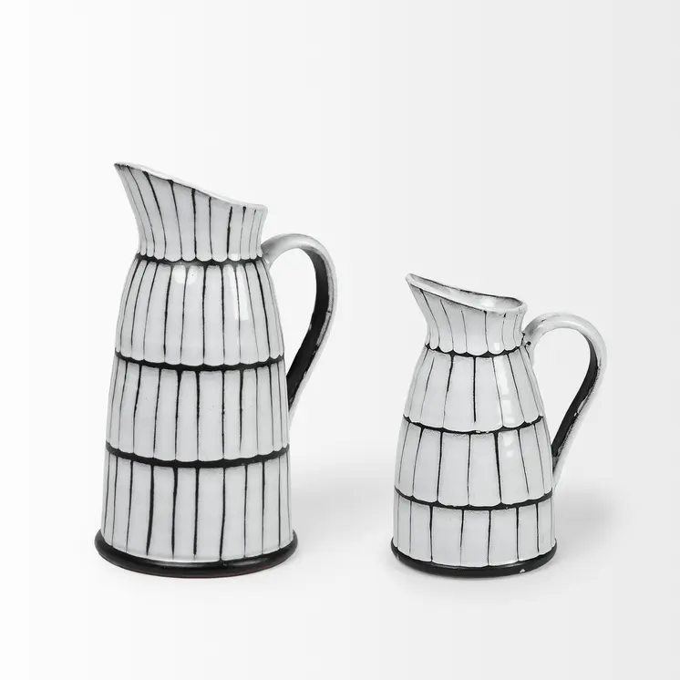 13" Black And White Cylinder Ceramic Urns Jars