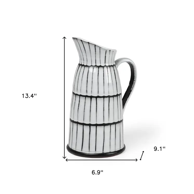 13" Black And White Cylinder Ceramic Urns Jars