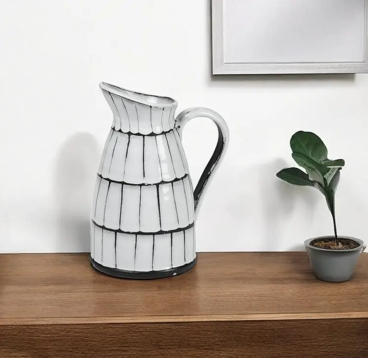 13" Black And White Cylinder Ceramic Urns Jars
