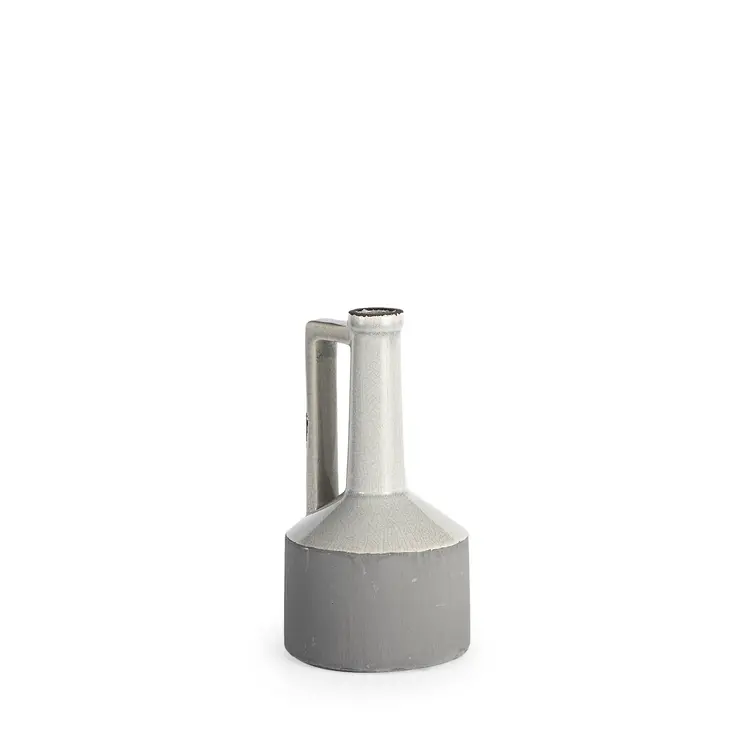 9" Gray And White Cylinder Ceramic Urns Jars