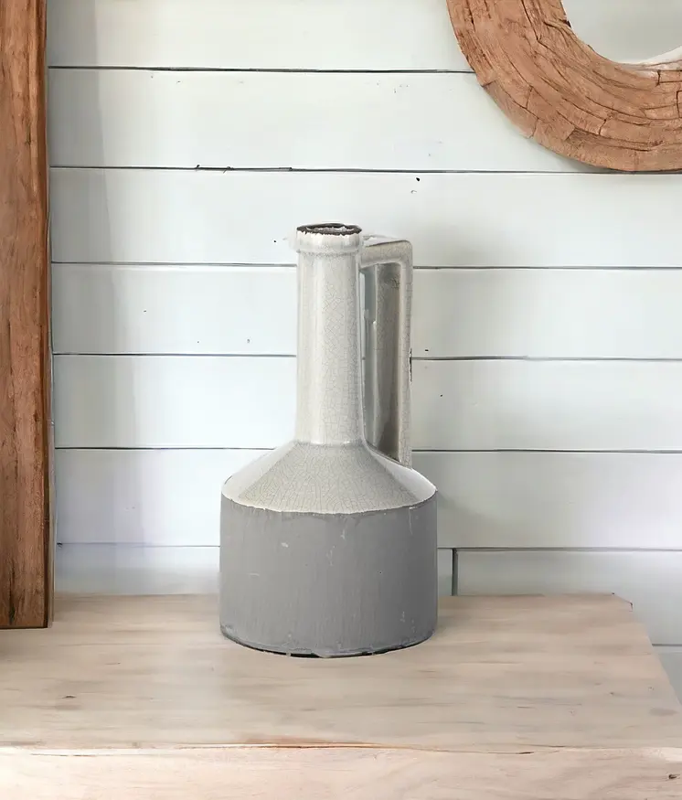 9" Gray And White Cylinder Ceramic Urns Jars