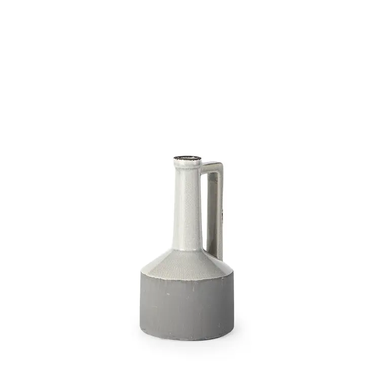 9" Gray And White Cylinder Ceramic Urns Jars
