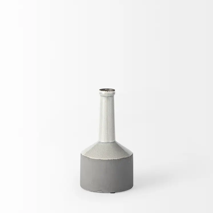 9" Gray And White Cylinder Ceramic Urns Jars